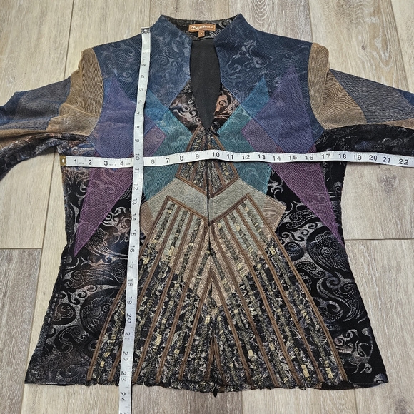 Obstinee by IKA Embroidered Tapestry Blazer Coat Multicolor Colorblock Women's 8 - Picture 2 of 8